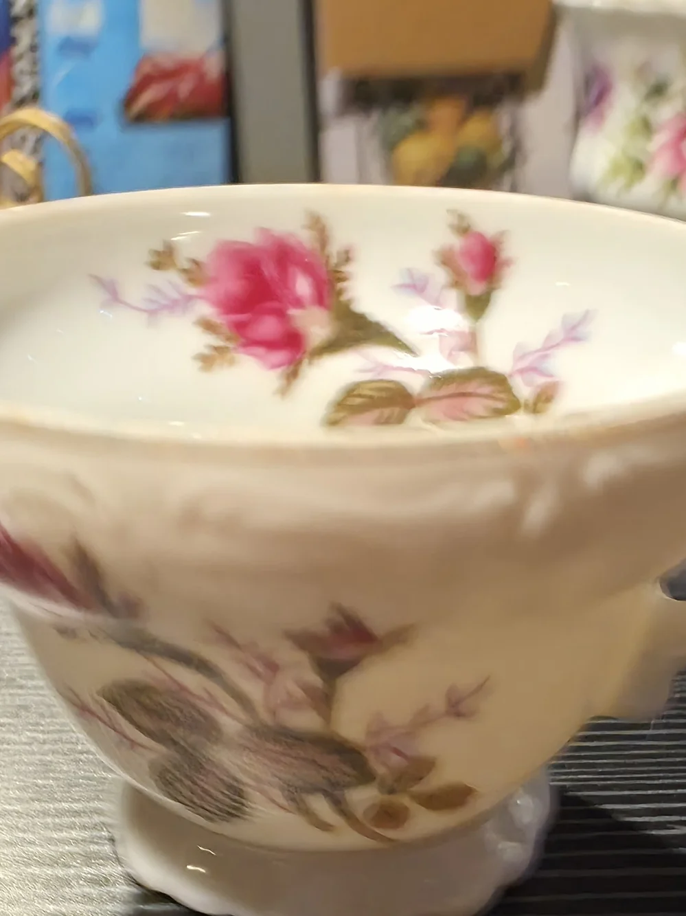 Floral Porcelain Teacup with Pink Rose Motif